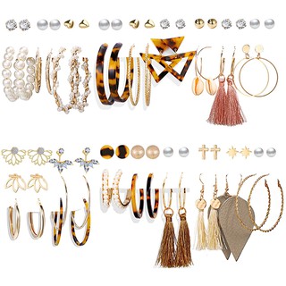 6 Pair/set Fashion Pearl Earrings Set Women Bohemian Circle Tassel Long Stud Earrings Beach Jewelry