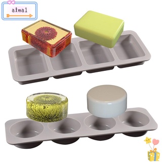 ALMA DIY Craft 3D Soap Handmade Round Square Shape Soap Mold Epoxy Resin Cake Mould Muffin 4-Grids Soap Form Silicone Mold