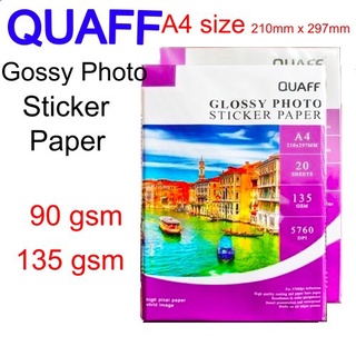Quaff Glossy Photo Sticker Paper 135/90 gsm A4 Size 20 Sheets