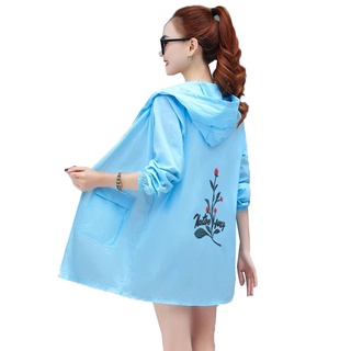 Thin Women's Coat Summer Ladies Mid-Length Anti-UV Sun Protection Clothing Hooded Jacket Outerwear