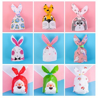 25pcs/50pcs Cute Rabbit Bunny Ear Door Gift Wedding Party Birthday Goodies Plastic Candy Cookies Bag Food package Bag Gift Bag