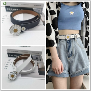 【Aotuo】New Daisy PU Jeans Smooth Buckle Leather Belt Women Fashion All-Match Decorative Belt