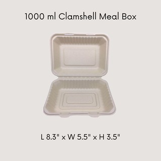 [50 PCS] 1000 ML CLAMSHELL MEAL BOX SUGARCANE CONTAINER