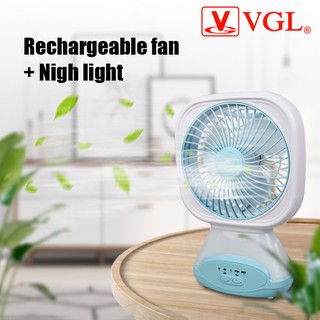 VGL 3in1 Portable Electric Fan 6'' USB Desk Fan With LED Light Rechargeable Fan Mini Fan