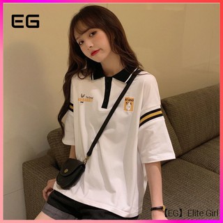 [EG] Cotton port Polo Shirt Short Sleeve T-Shirt women's loose Korean version ins fashion net red super fire student Baita Yuansu wind top
