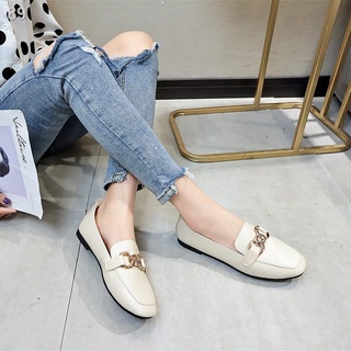☃㍿women's korean slip on loafers black beige flat rubber shoes