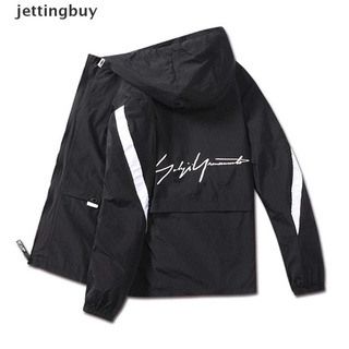 JYPH Men's Windbreaker Hooded Jacket Lightweight Casual Zip-up Bomber Coat Letter JYY