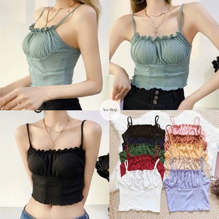 Bust Crop Top Ribbed Knit Fabric Ruffles Tops