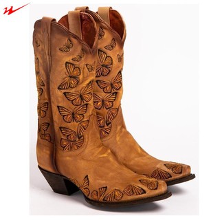Spot goodsWomen's Embroidered Butterfly Cowgirl Boots Western Boots Womens Retro Knee High Boots Han