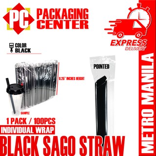 Black Sago Straw Individual Wrap Pointed Tip by 100pcs per pack (METRO MANILA SHIPPING CODE)