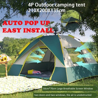 Waterproof Automatic 4 Person Outdoor Camping Tent Two Doors Two windows Tent Outdoor Waterproof