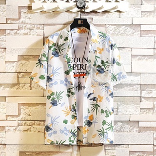 ►Fat Port Style Flower Shirt Men s Short Sleeve Plus Fat Plus Size Casual Hawaiian Shirt Couple BF W
