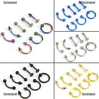 FCPH Mixed 8PCS 16G Stainless Steel Helix Piercing Jewelry Ear Eyebrow Nose Lip Rings joie