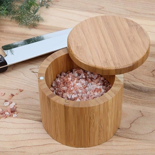 Y3 High Quality Storage Boxes Salt Box Wooden Bamboo Storage Box Swivel Lid Container for Kitchen Storage Seasoning Jar