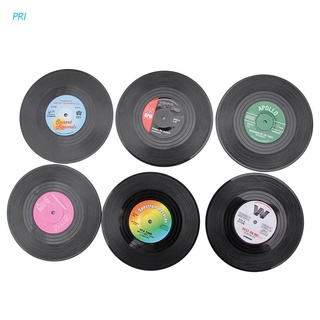 pri Fashion Vinyl Silicone Record Retro CD Type Drink Coasters Cup Mats 6pcs/ Set