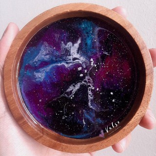 Galaxy and Moon Resin Art Coasters, Acacia Wood (5)
