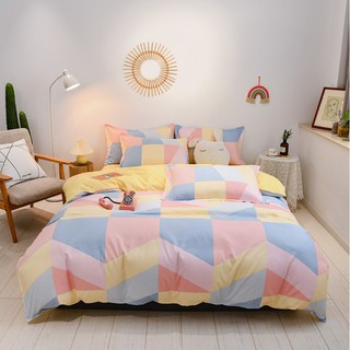 Duvet Cover Quilt Bedding Set with Pillowcases 4 IN 1 Cotton Plain Colored Bedsheet Queen Size (1)