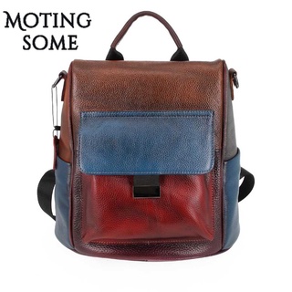 Retro Genuine Leather Women Backpack Cowhide Anti theft Design Patchwork Female Backpacks Luxury Lad