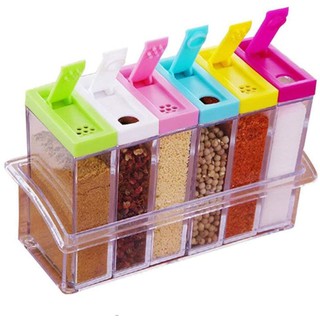 6 Pcs Seasoning Rack Spice Pots Storage Container Condiment Jars with Tray