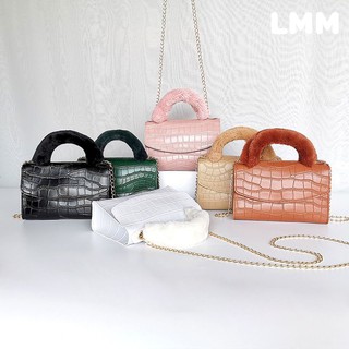 0026 women korean bags fashion textured crocodile leather fur handle with gold chain sling bag korea