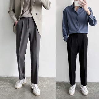 【28 to 42 Waistline】Plus size Chubby PANTS Korean straight nine points drape feeling wide leg formal pants trend casual trousers for men company office bussines slacks (1)