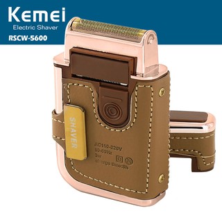 Kemei 2 in 1 Portable Men Electric Shaver Reciprocating Rechargeable Cordless Razor Leather Case with mirror