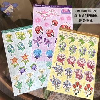 Flowers of Genshin Impact Sticker Sheet Mondstadt Liyue Inazuma Plants Vinyl for Journal and Planner