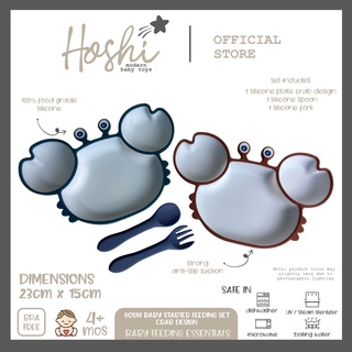 Hoshi Baby "Starter Feeding Set" Crab Suction Divider Plate Design 100% Food Grade Silicone BPA Free