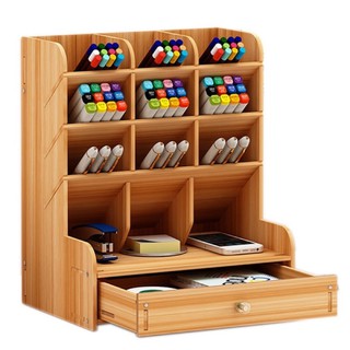 Multi-function Wooden Desktop Pen Holder Office School Storage Case Desk Pen Pencil Organizer