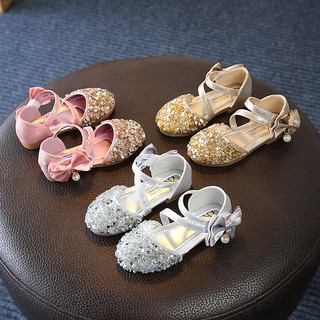Summer Baby Girl Sequins Pearl Bow Princess Sandals