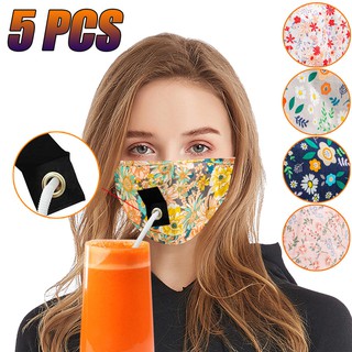 5PCS Adult Women Protect Dustproof Face Mask Drinking Mask with Hole for Straw