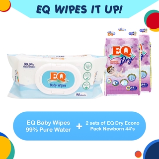 [Mom's Club Exclusive] 10% Off on EQ Wipes Pure Water x 2 sets of EQ Dry Econo Pack Newborn 44's