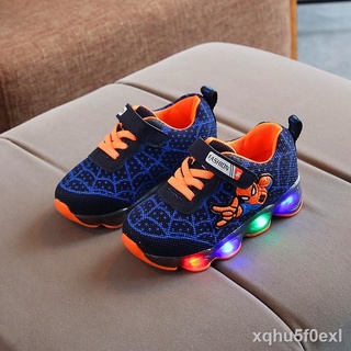 ♘[COD]Spiderman children's shoes LED lights kids shoes fashion wild girls boys sneakers toddler shoe (1)