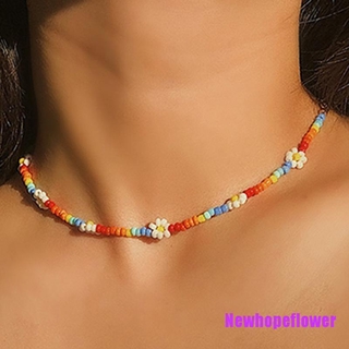 NFPH❦ Boho Women Handmade Diy Beaded Flower Choker Necklace Charm Chain Jewelry Gift