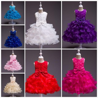 3-10 Yrs Kids Girls Princess Dress Bowknot Tutu Dress Birthday Wedding Party Dress