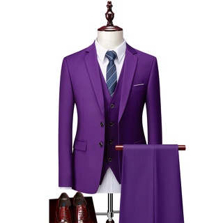 Hot Selling Men's Business Wedding 3 Pieces Suit Set（Jacket+Vest+Pants)Blue Black Male Prom Suit