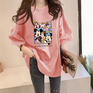 [COD Ready Stock]Korean Oversized Shirt Half Sleeved Cotton Cute Cartoon Printed Mickey Mouse Trendy Couple Shirt Loose Unisex Plus Size Top Oversized T Shirt For Women Girls Student