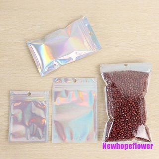 NFPH✿ 10Pcs Iridescent Zip Lock Pouches Cosmetic Plastic Laser Holographic Zipper Bags (8)