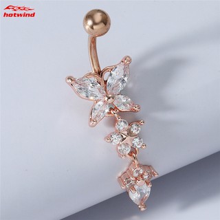 HW 1PC Fashion Butterfly Flower Zircon Pendant Stainless Steel Belly Button Women Body Piercing Jewelry