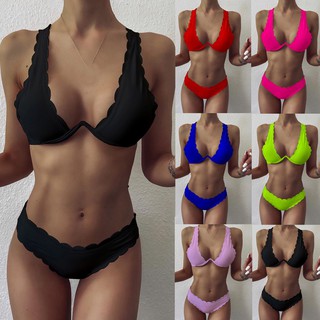 [Ladymiss] Lady Women Solid Color Push-Up Padded Bra Bikini Beach Set Swimsuit Swimwear
