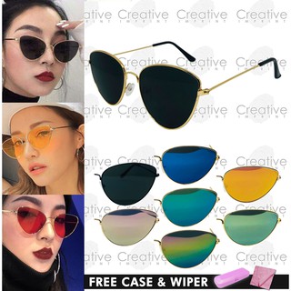CISunnies #14691 Vintage Small Cat Eye Retro Sunglasses Shades | FREE CASE & WIPER