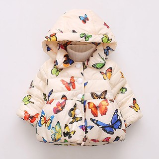 Baby Winter Coats Hooded Butterfly Print Plus Velvet Infant Girls Jackets Fashion Kids Clothing Baby