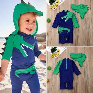 2Pcs Dinosaur Swimsuit Toddler Baby Kids Boy Dinosaur Swimwear Surfing Beachwear Sun Protection Chil