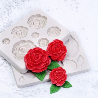 Cake Mould Silicone Mold 3D Leaf Fondant Rose Flower (7)