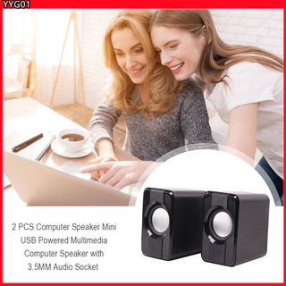 2 PCS Computer Speaker Mini USB Powered Multimedia Computer Speaker with MM Audio Socket for Laptop/ Desktop/ Phone