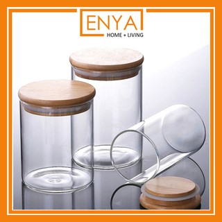 ENYA Mason Borosilicate Glass Container Jar with Bamboo Lids for Cookie Herbs Spices Candies (1)