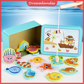 （Dreamlandss） Wooden Magnetic Fish Toys Kids Educational Fishing Magnet Puzzle Game Gifts