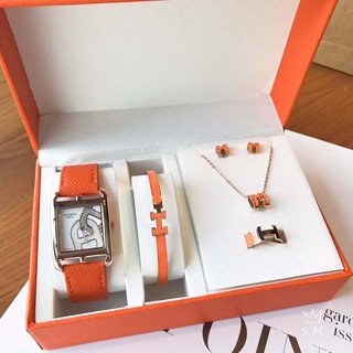 [Authentic Hermes] Women's Quartz Watch H Series [Quartz Watch + Bracelet + Necklace + Earring + Ring] Five Pieces
