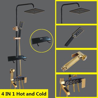 Bathroom Shower Set Black/Gold Bathroom Accessories Hot and Cold Shower Faucet High Pressure Sprayer Shower Holder (7)