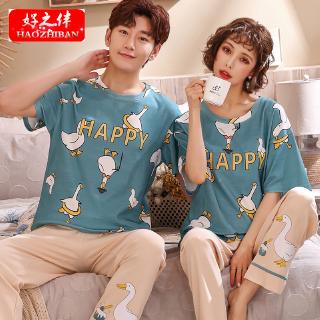 Couple Pajamas Short Sleeve Trousers Cotton Cotton Pajamas (1)